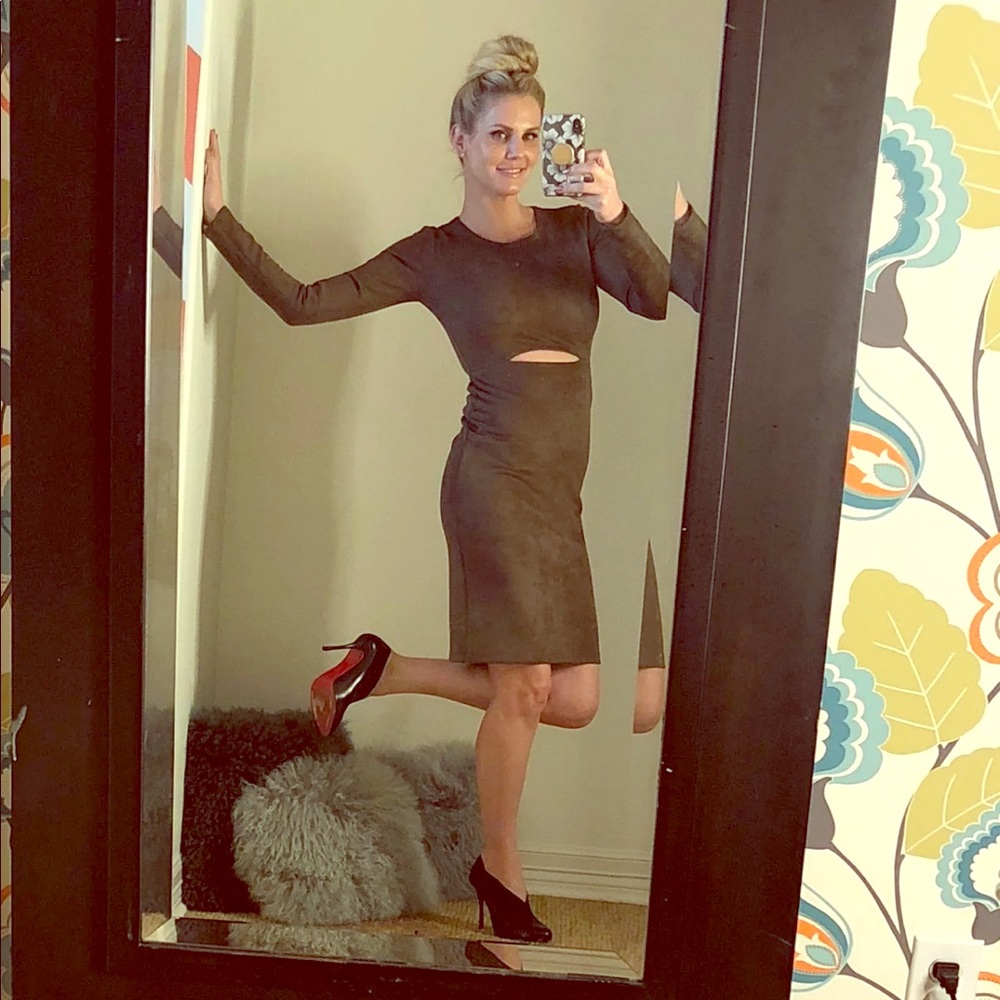 BCBG Gray Dress XS Faux Suede Worn Once EUC